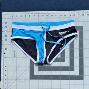 Men's Blue and Black Swim Trunks